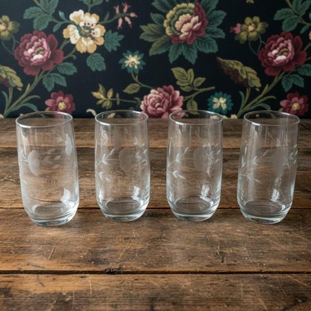 Princess House Heritage Set of 4 Tumblers Etched Crystal Glasses